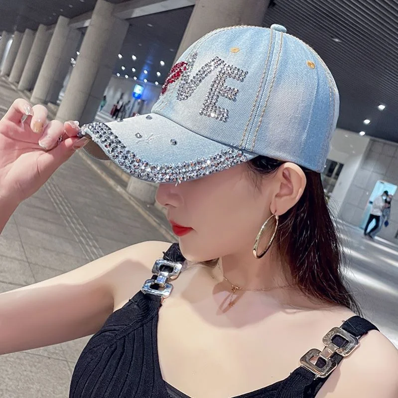 Vintage Denim Baseball Cap with Shining Letters or Animal Designs for Casual Wear for Women