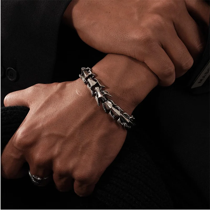 Retro Dragon Shaped Keel Exaggerated Wide Version Thick Bracelet for Men and Women Domineering Punk Vintage Trendy Accessories
