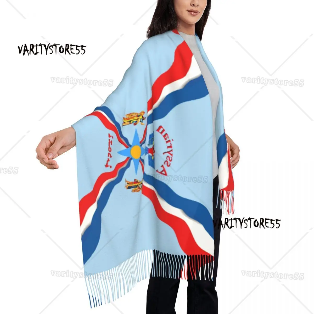 Luxury Assyrian Suryoyo Flag Tassel Scarf Women Winter Warm Shawls Wraps Ladies Aram Ancient Scarves