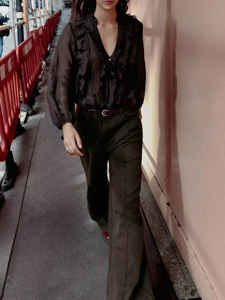 

European and American style autumn new fashion trend women's clothing design sense versatile loose layered decorative shirt