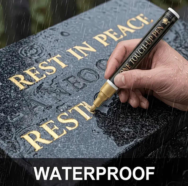 Golden Tombstone Marker Pen |   Restoring Faded Text on Tombstones and Granite Surfaces, Quick-Drying Oil-Based Fine-Tip Pen for Cemetery Maintenance and Color Restoration of Marble Tiles, Designed Specifically for Cemetery Maintenance and Inscription Repair.