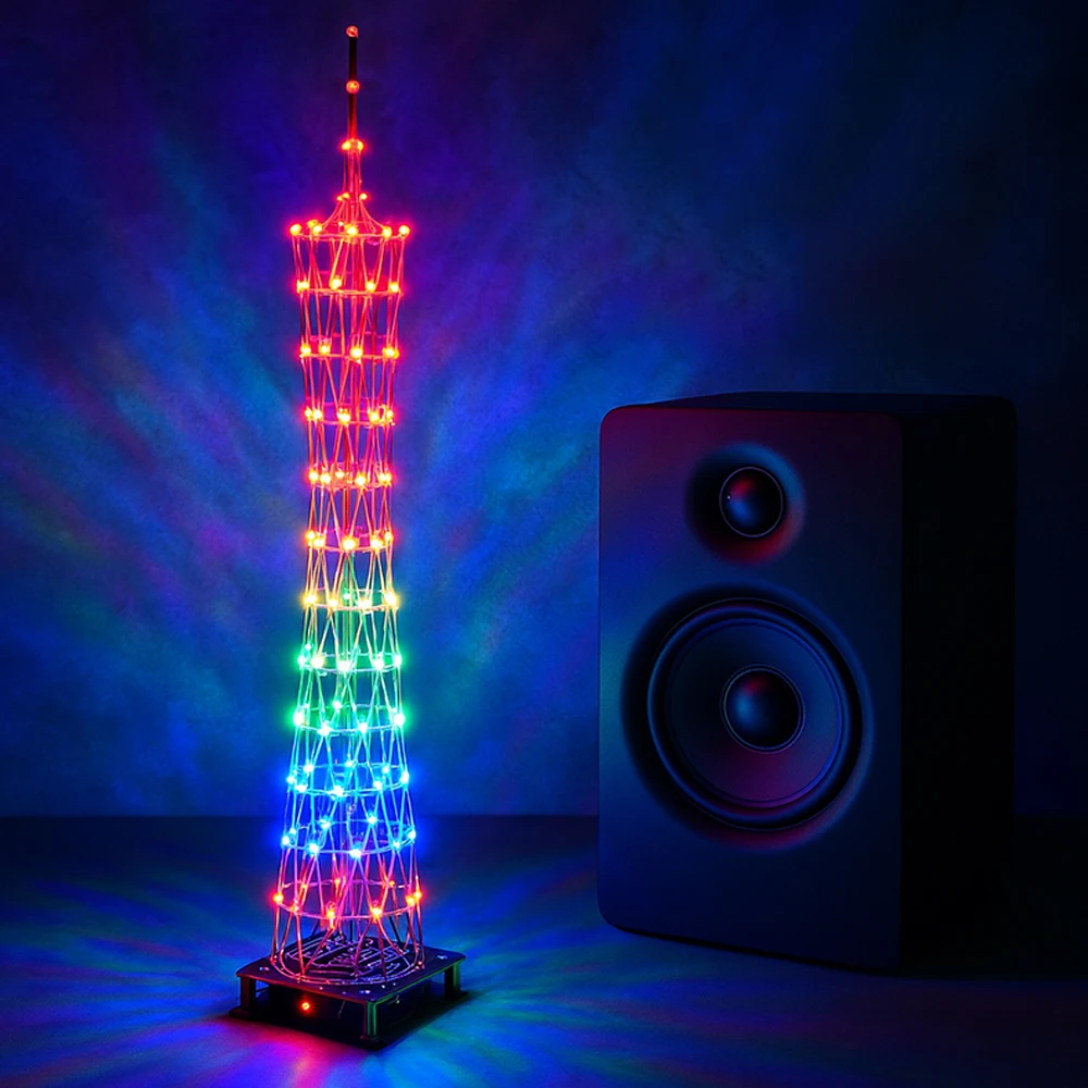 DIY Electronic Kit LED Small Guangzhou Tower Color Flowing Lights with Remote Control PCB Board DIY Soldering Kit