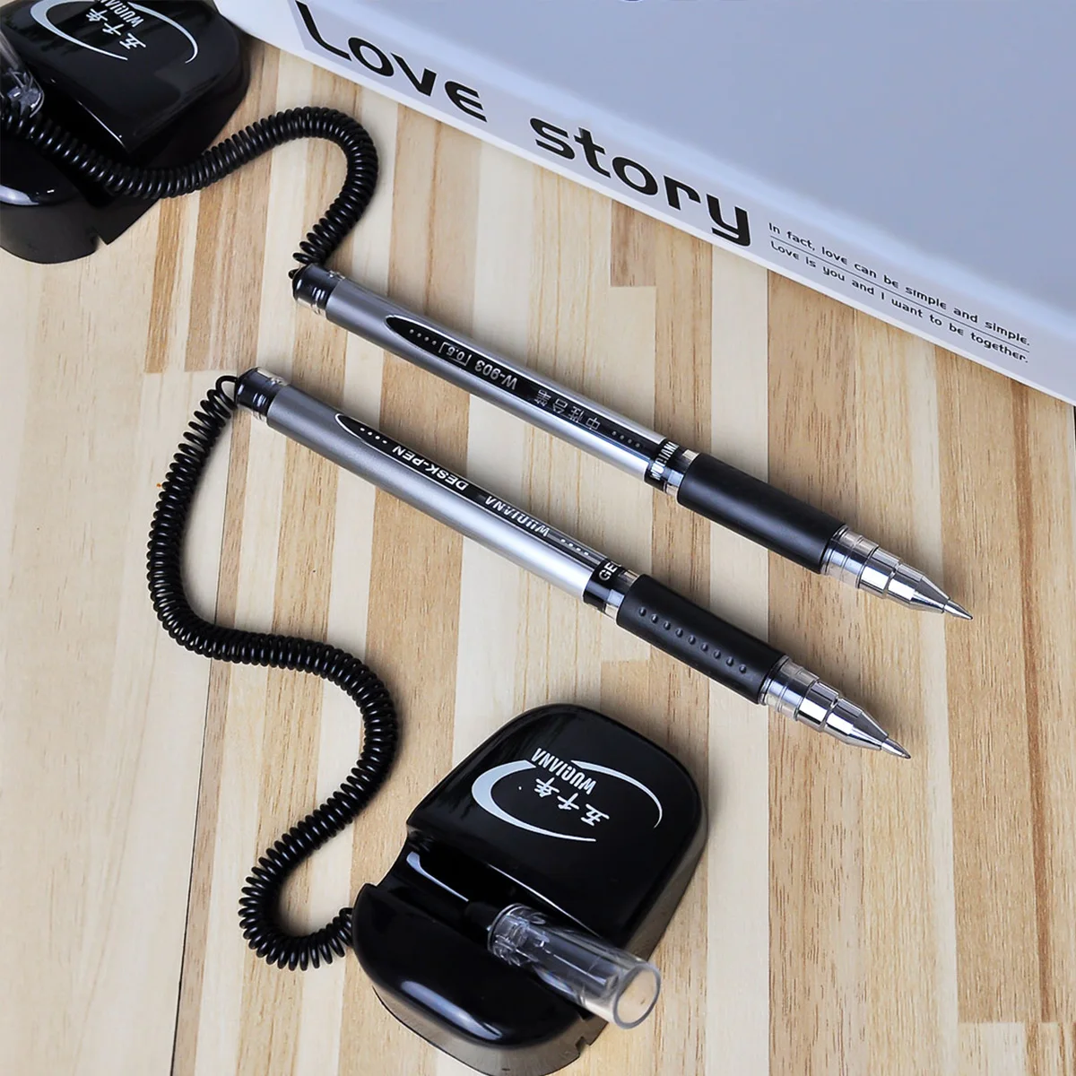 3/6pcs Creative sticky desk with cable base fixed black signature pen anti-loss pen for hotel companies and offices