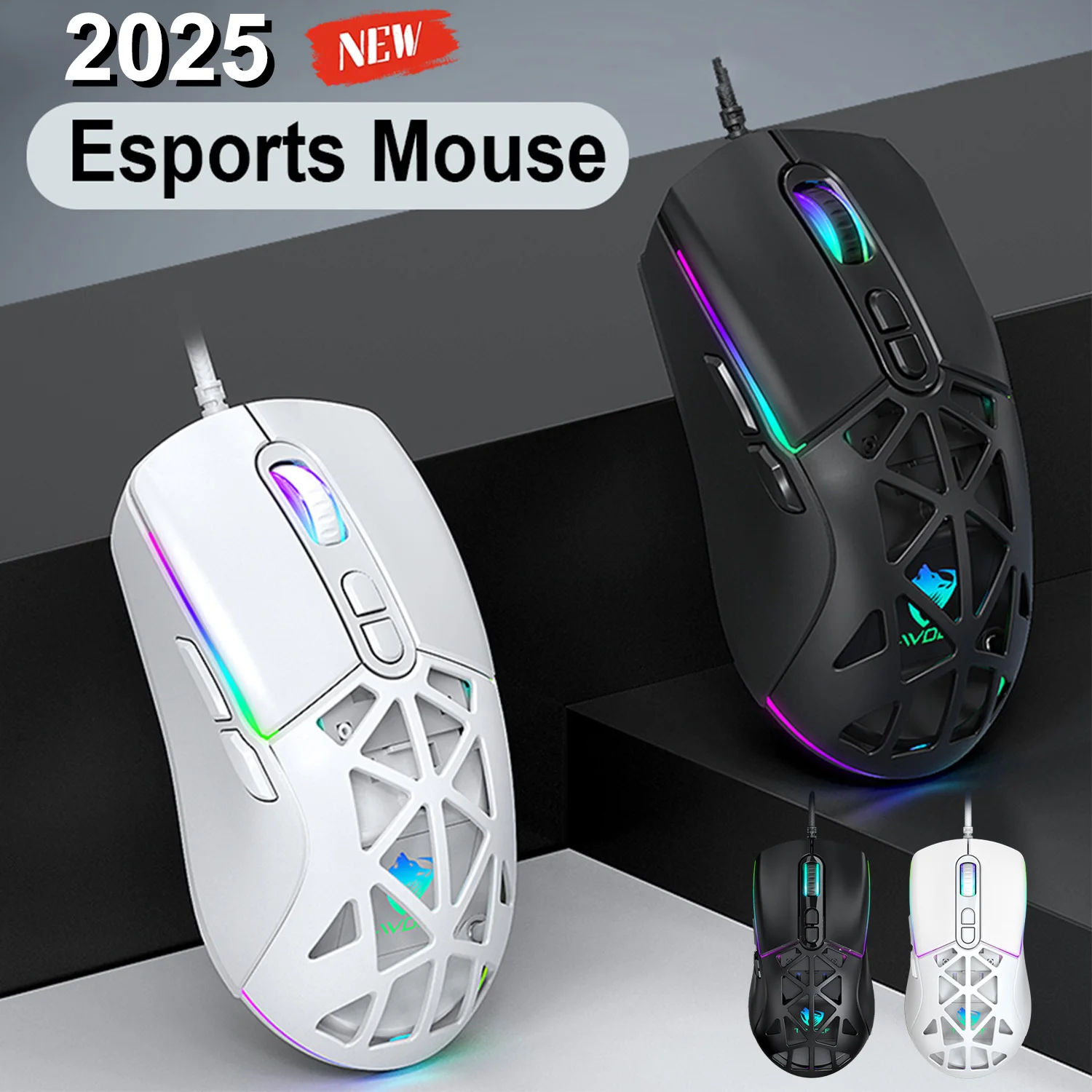 

Wired Game Mouse RGB Light Hollow Out Lightweight Design E-Sports Game Mouse Computer Mouse With Replaceable Mouse Cove NEW HOT