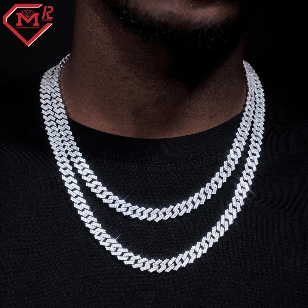 Iced Out Cuban Link Chain Hiphop 8mm 10mm Two Row 925 Sterling Silver Moissanite Cuban Link Chain