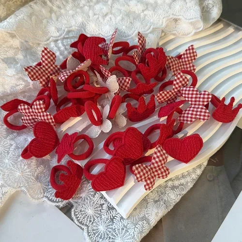 10 Uds. De diademas de colores rojos para niñas, corona de mariposa, sin daños, toalla de dibujos animados, cuerda, soporte para cola de caballo, banda de goma para niños