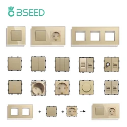 BSEED Wall Light Switches Parts Gold Glass Frames USB Sockets Function Module DIY EU CAT5 TV Sockets Power ST TEL Outlet Parts
