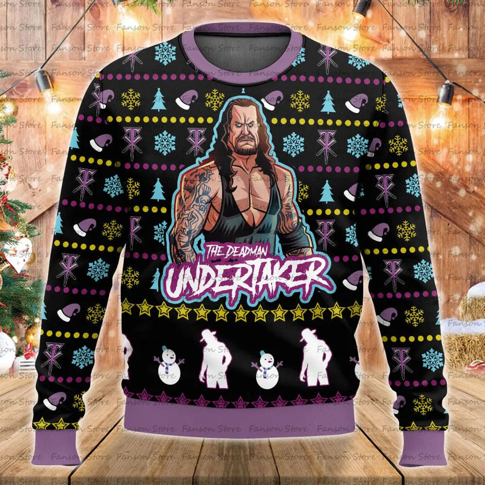 المصارع الشهير Undertaker ثلاثية الأبعاد مطبوعة للرجال والنساء عيد الميلاد القبيح الجولة الرقبة هوديس زوجين الشارع هوديي الحفلات
