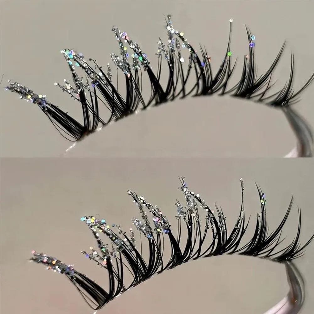 Colorful Rhinestone Rhinestone False Eyelashes Fluffy Texture Cross Strip False Eyelashes Dazzling C-Curved Eyelashes