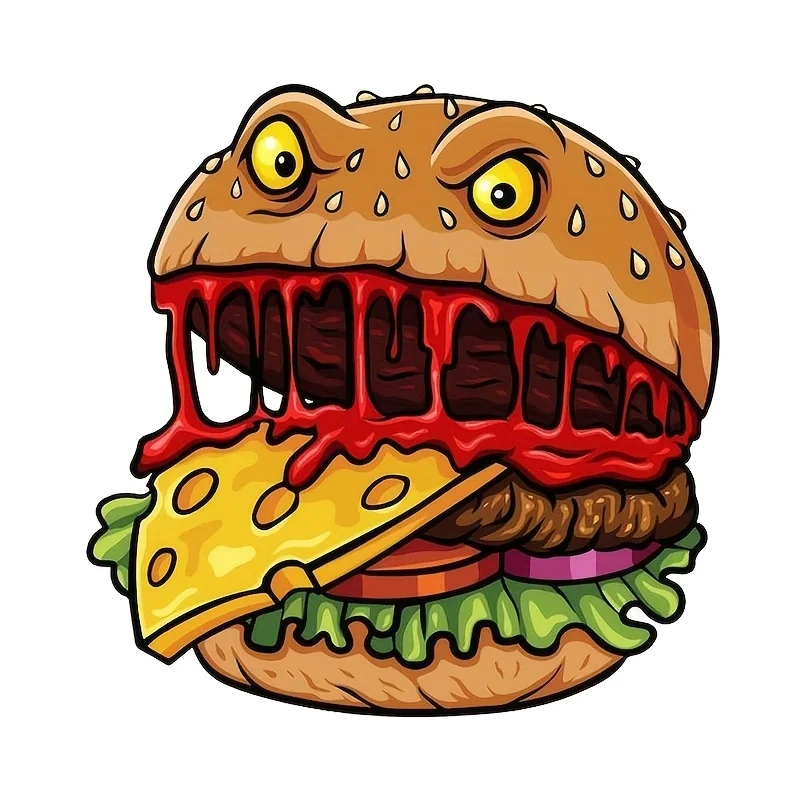 6-Inch Dinosaur Burger Pattern Premium Waterproof Vinyl Stickers, Suitable for Cars, Laptops, Bottles Trucks  Phones Motorcycles