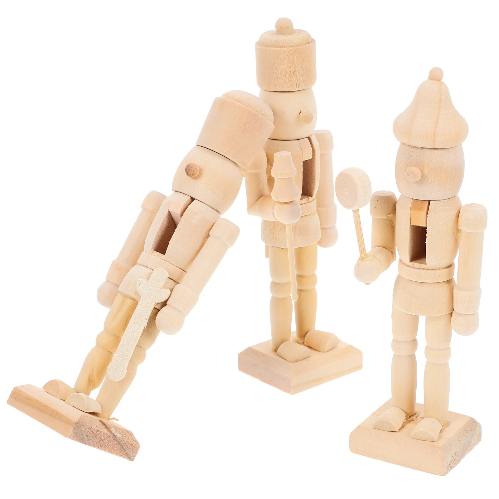 

3 Pcs Puppet White Embryo Walnut Soldier Kids Toys Wooden Nutcracker Scones Ornaments Child