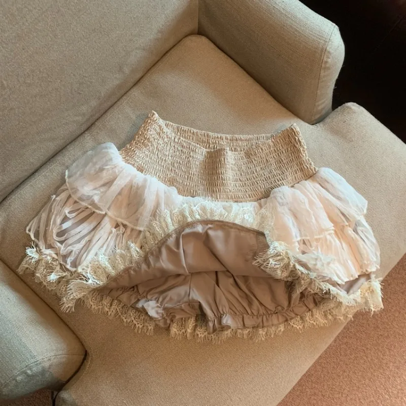 Spódnica baletowa w stylu court, koronkowa, z falbankami, tiulowa, damska, z elastycznym pasem, elegancka spódnica typu cake, kawaii, słodka, bufiaste, krótkie spódniczki bud.