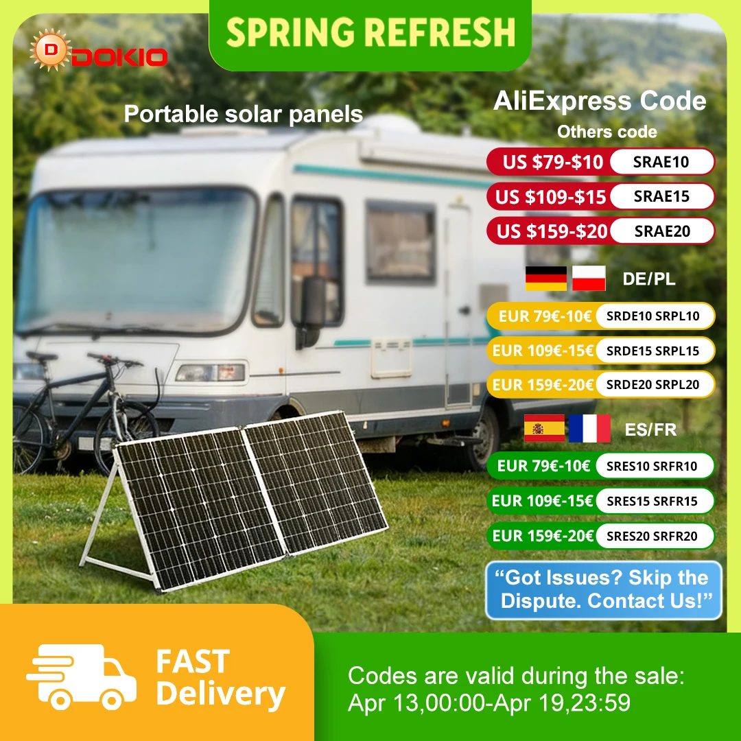 Складная солнечная панель Dokio 100Вт/160Вт/200Вт, 18В, портативное солнечное зарядное устройство с контроллером 12В для кемпинга, автодомов и активного отдыха
