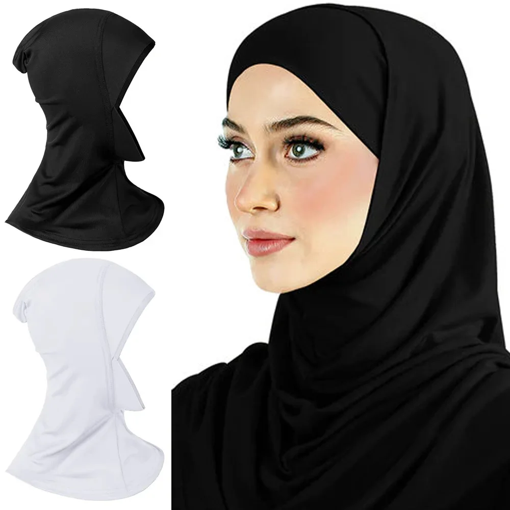 

Ramadan Muslim Underscarf Women Modal Hijab Cap Adjustable Muslim Stretchy Turban Full Cover Shawl Cap Full Neck Coverage