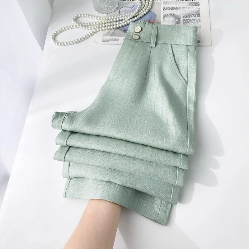 سراويل وردية واسعة الساق للنساء، سراويل صيفية رفيعة، سراويل مستقيمة الساق عصرية متعددة الاستخدامات وبسيطة