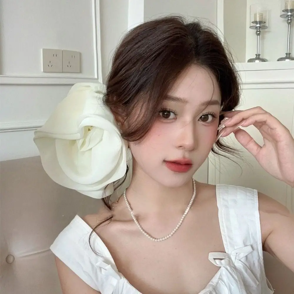 

Fashion French Chiffon Hairpin Yellow Large Rose Flower Hair Clips Sweet Purple Women Barrette Seaside