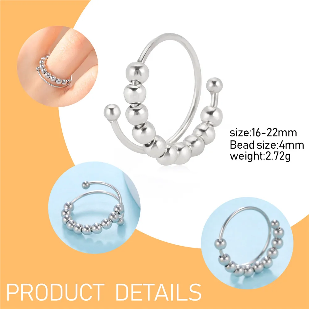 Edelstahl-Drehperlen-Angstlöseringe Offene Stressabbau-Fidget-Ringe für Frauen und Männer 2026 Modeschmuck Geburtstagsgeschenk – Detail 4