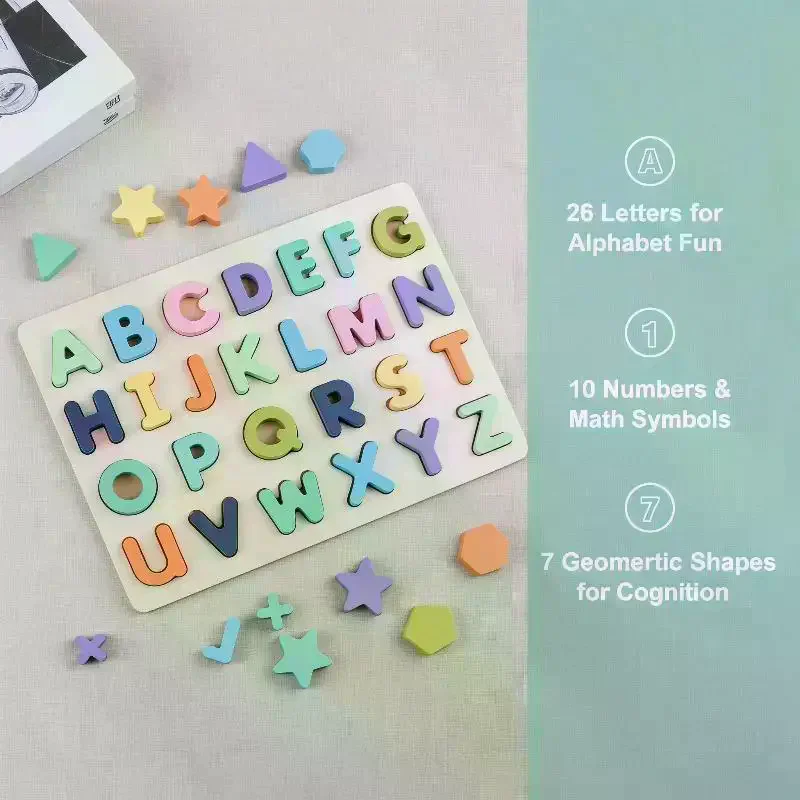 Children's Educational Wooden Puzzle Blocks for Number and Letter Cognitive Development