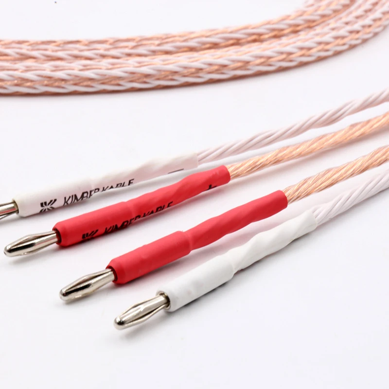 Pair 8TC OCC copper HIFI Speaker Cablehifi audio Audiophile loudspeaker Cable with rhodium plated banana connectors