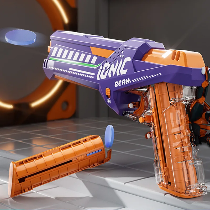 ใหม่ปืนนุ่มไฟฟ้า EVA Projectile launcher Boy จําลองของเล่นปืนพกพร้อมเสียงแสงและดนตรี