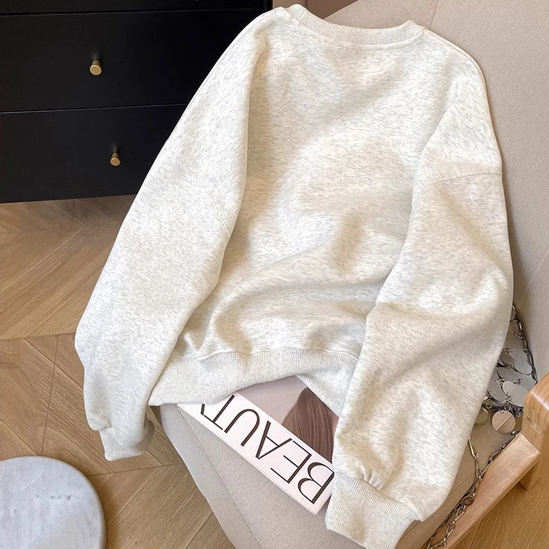 Womens Clothing White Vintage Street Sweatshirt Y2K Pullover Shirt Letter Printing Long Sleeves Casual Warm Oversize Ladies Tops