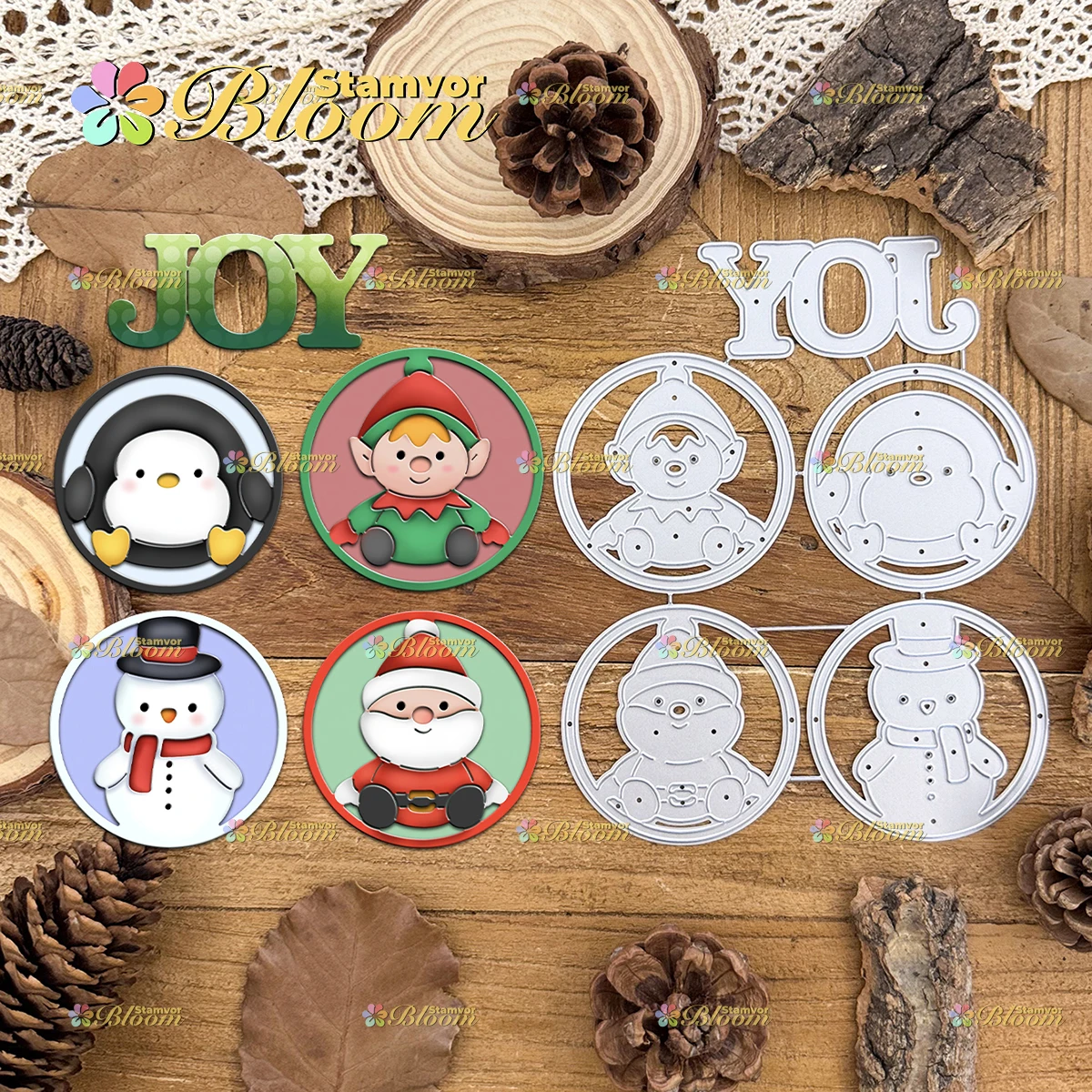 Original Lovely Christmas Penguin Snowman Santa Claus Elf Circles Metal Cutting Dies Scrapbooking Decorative Embossing