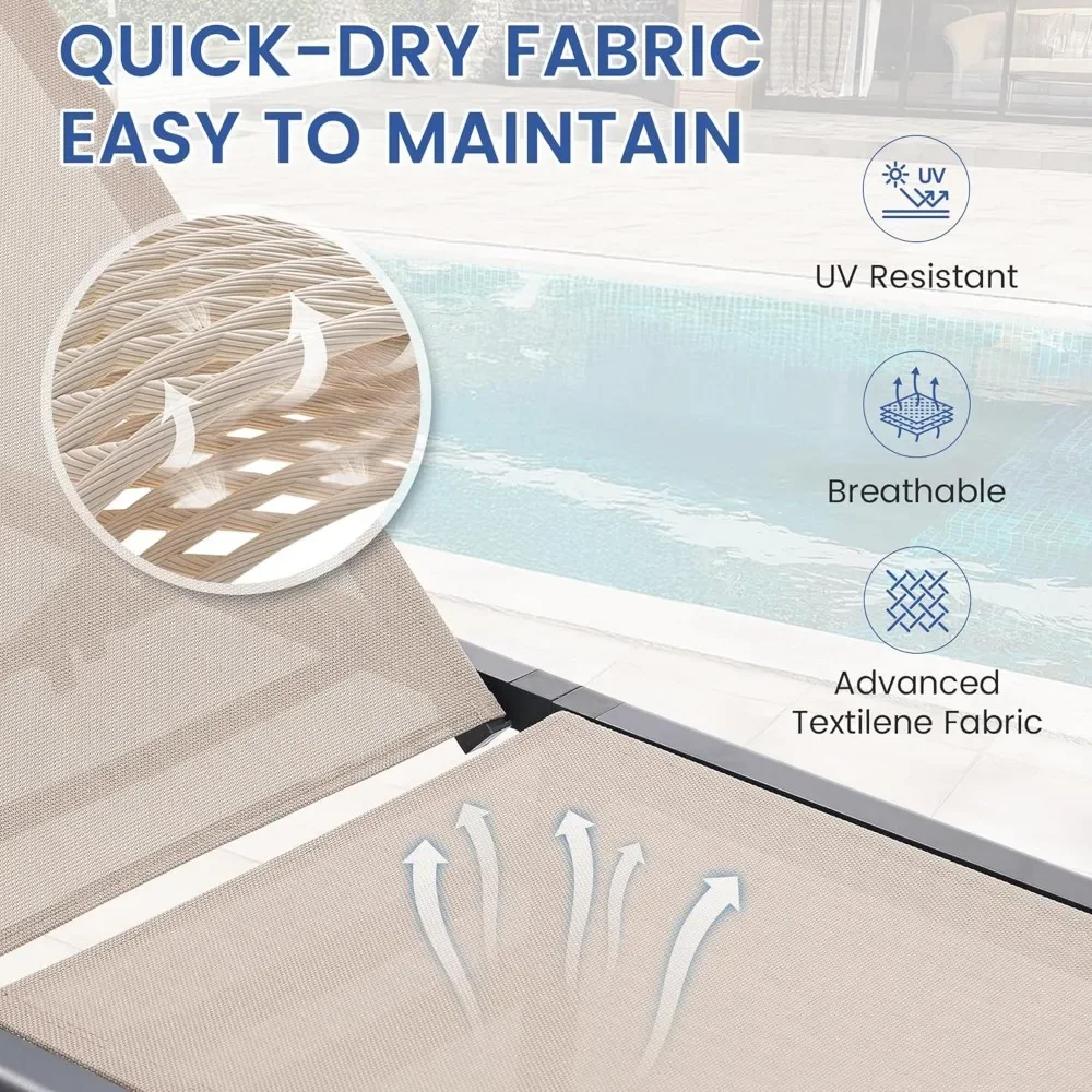 مجموعة كراسي استرخاء خارجية قابلة للطي من الألومنيوم مكونة من قطعتين، لا حاجة للتجميع، مسند ظهر قابل للتعديل بـ 5 أوضاع، خفيف الوزن ومحمول #4