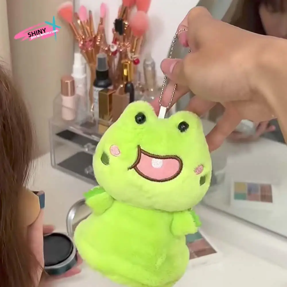 

2pcs/set Funny Cute Frog Gift Bag Keychain Cartoon Animal PP Cotton White Cat Pendant Green Furry Plush Gift Ring Box Couple