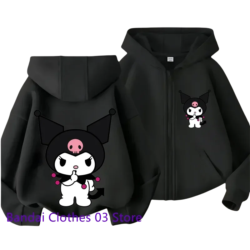 Sanrio Kulomi Zipper Hoodie 2 to 12Y Girl Sweatshirt Autumn and Winter Long Sleeve Harajuku Jumper Series Sewing Casual Hoodie