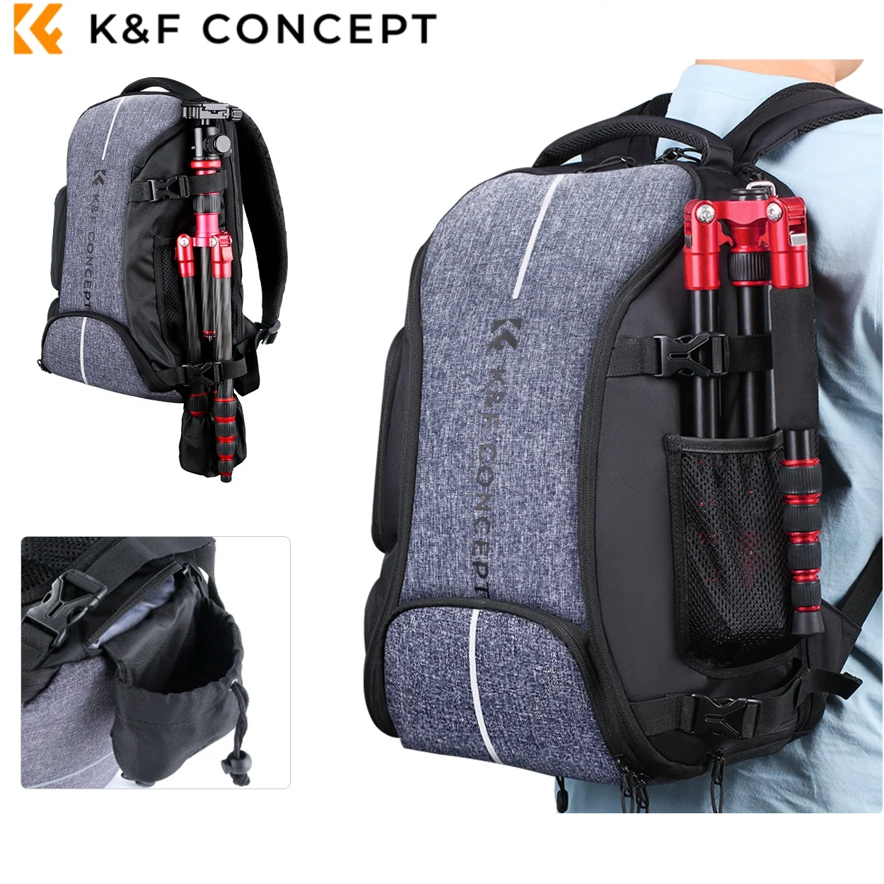 K&F Concept Mochila para cámara de 25L, bolsa para cámara a prueba de golpes para cámara DSLR/SLR, con correa para trípode y cubierta para lluvia para portátil de 15