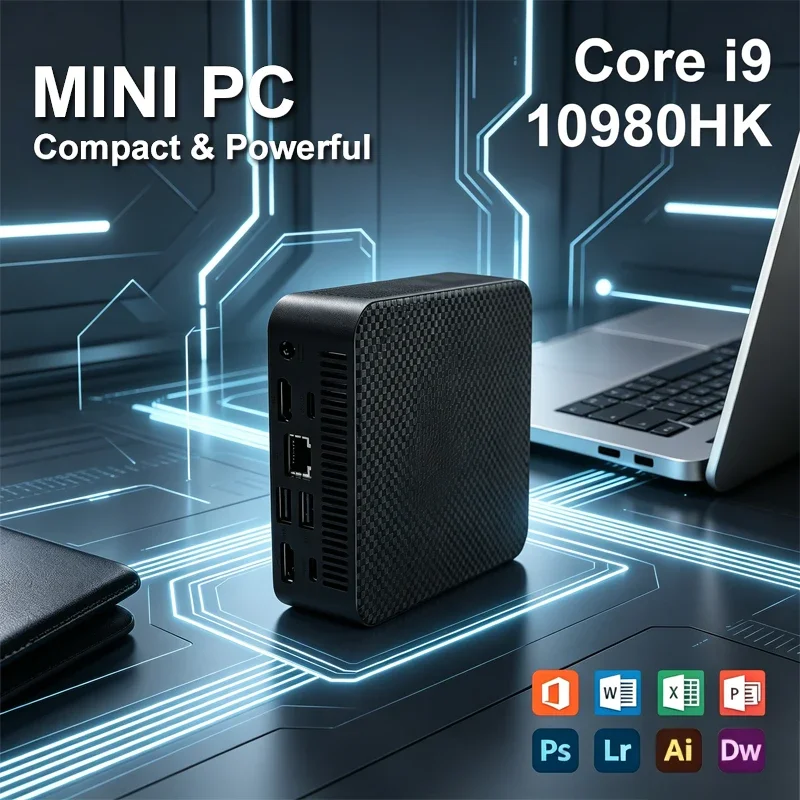 Mini PC Intel Core i9 10980HK Carbon Fiber Texture Shell Type-C Portable Mini Desktop Computer For Gaming Office Home Business