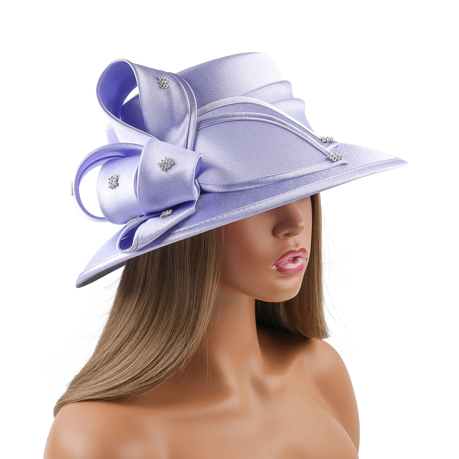 Purple Premium Satin Cloth Church Hat Deluxe Luxury Elegant Photography Hat Beauty Fancy Formal Flower Fascinator Hat Female