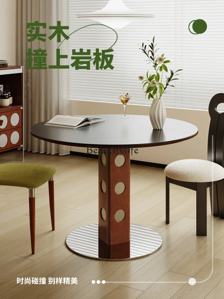 

yj39 French dining table rock slab solid wood home medium and ancient style