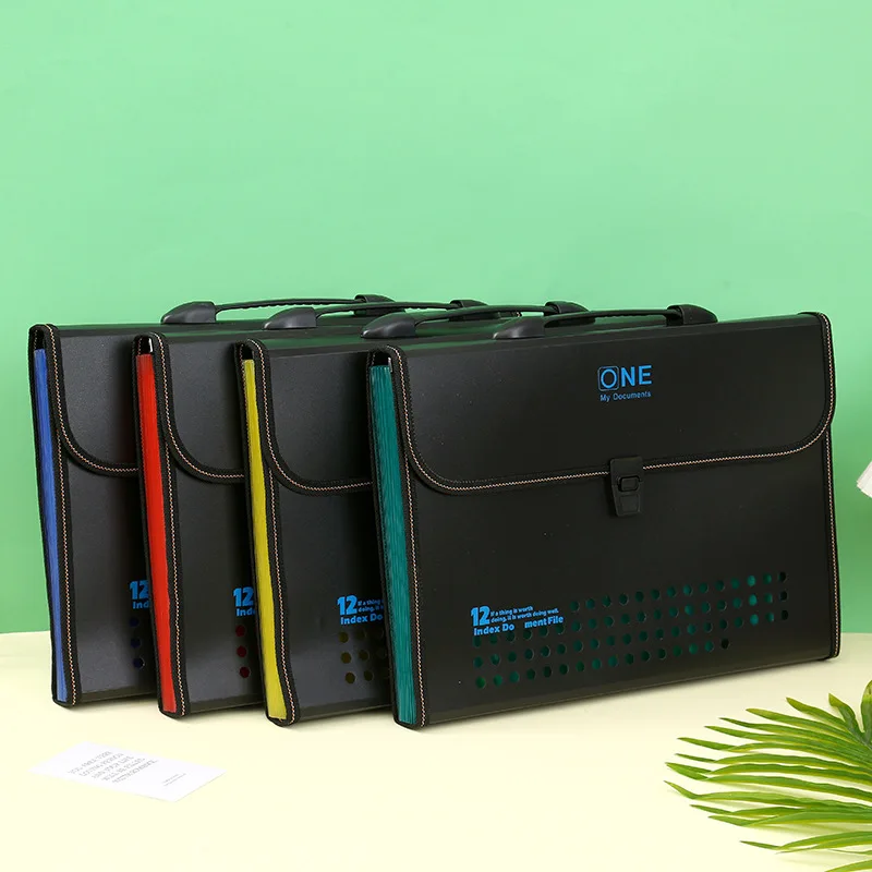 FC 12-Layer File Bag Portable Student Materials Test Papers Large Capacity Office Stationery Supplies Document Organize