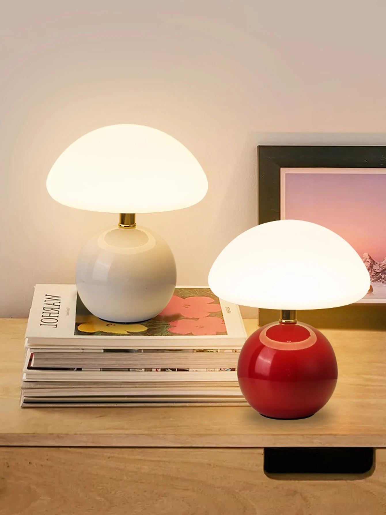 White Mushroom Table Lamp, Iron Lamp Body, Creative Suitable For, Bedroom, Dining Room Home Decoration, Desktop LED Modern LED