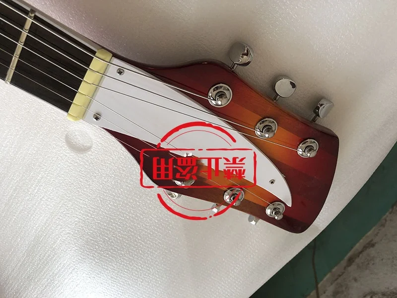 Electric Guitar with Gold Pickguard, Cherry Burst Color, Full Hollow Body, 360 6 String Guitar, Free Shipping