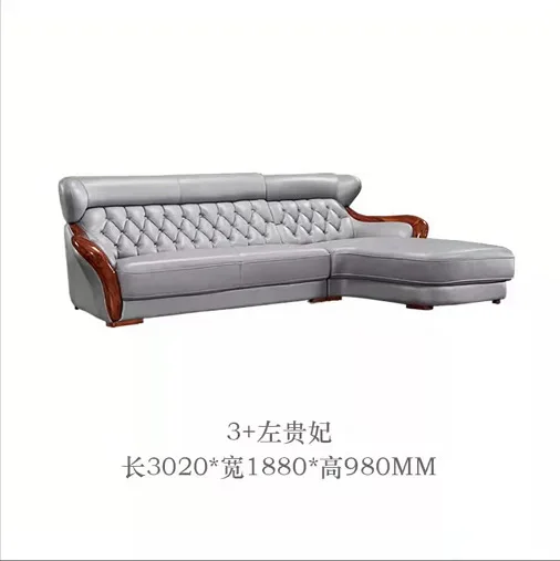European style, ebony wood, top layer cowhide L-shaped sofa
