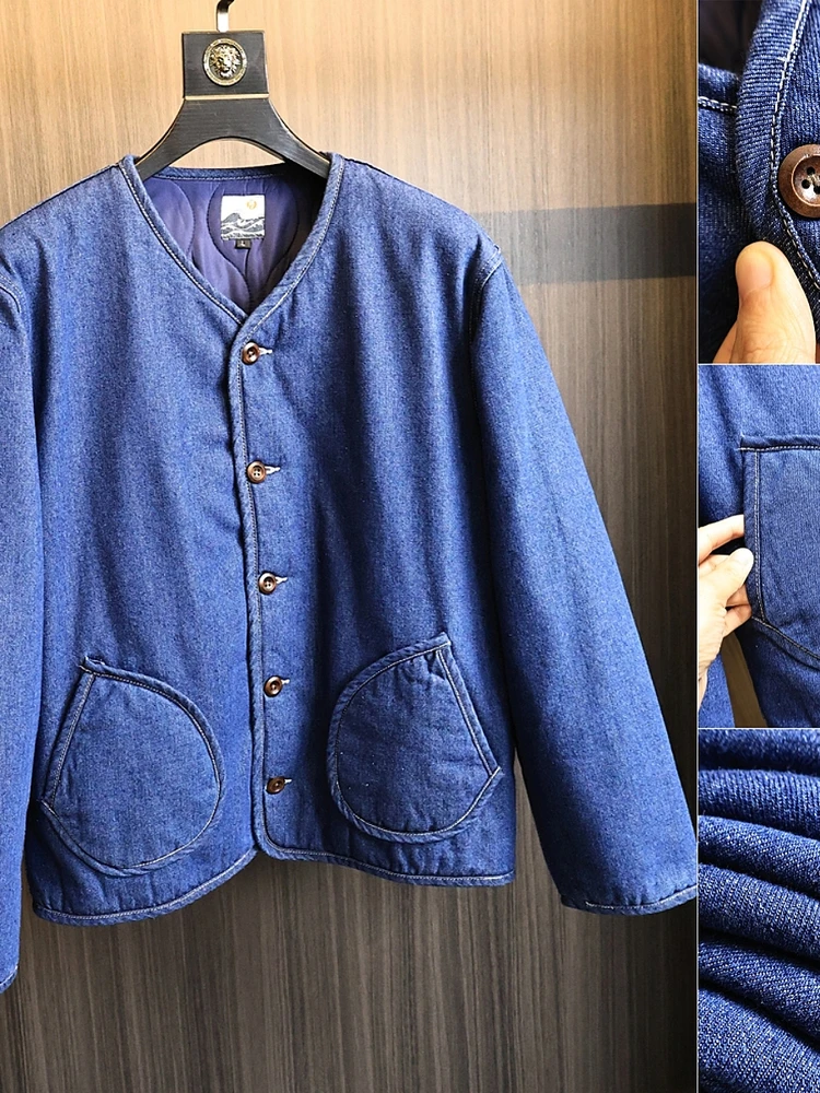 

Retro Japanese Sle Men's Cotton Jaet Warmth Waed out Cotton Padded Coat Stand Fit Faion Urban Long Sve Zipper C...