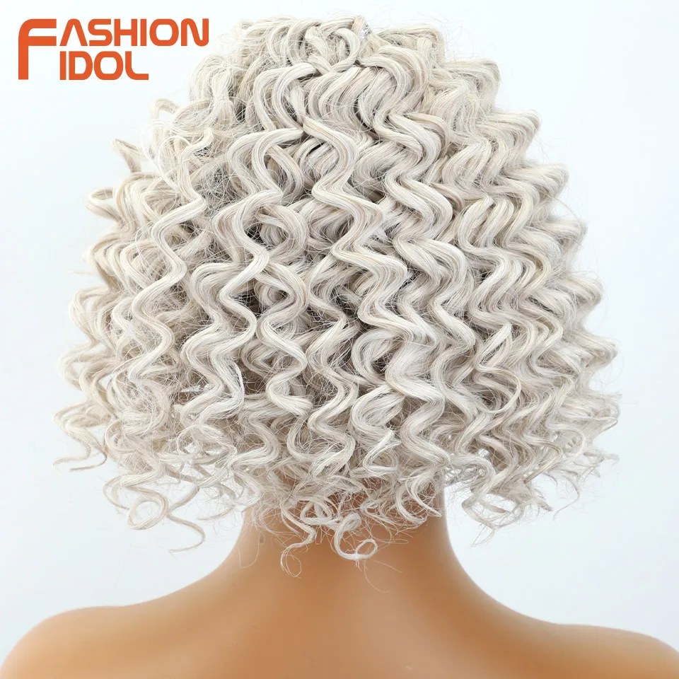 FASHION IDOL 8inch 210g/3pc Deep Wavy Twist Short Crochet Hair Synthetic Curly Hair Braids Ombre Blonde Braiding Hair Extensions