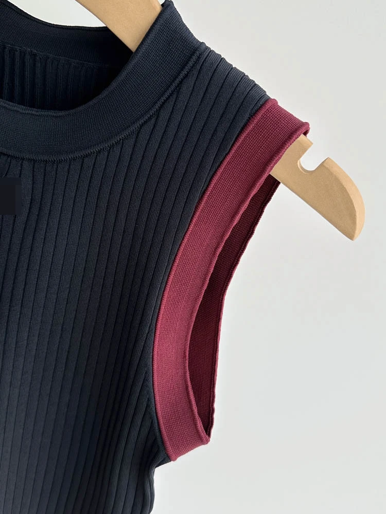 

Парижский комплект вязаного жилета и юбки Pure Color Blo Design ort Sve round Ne French Faion Autumn Collection