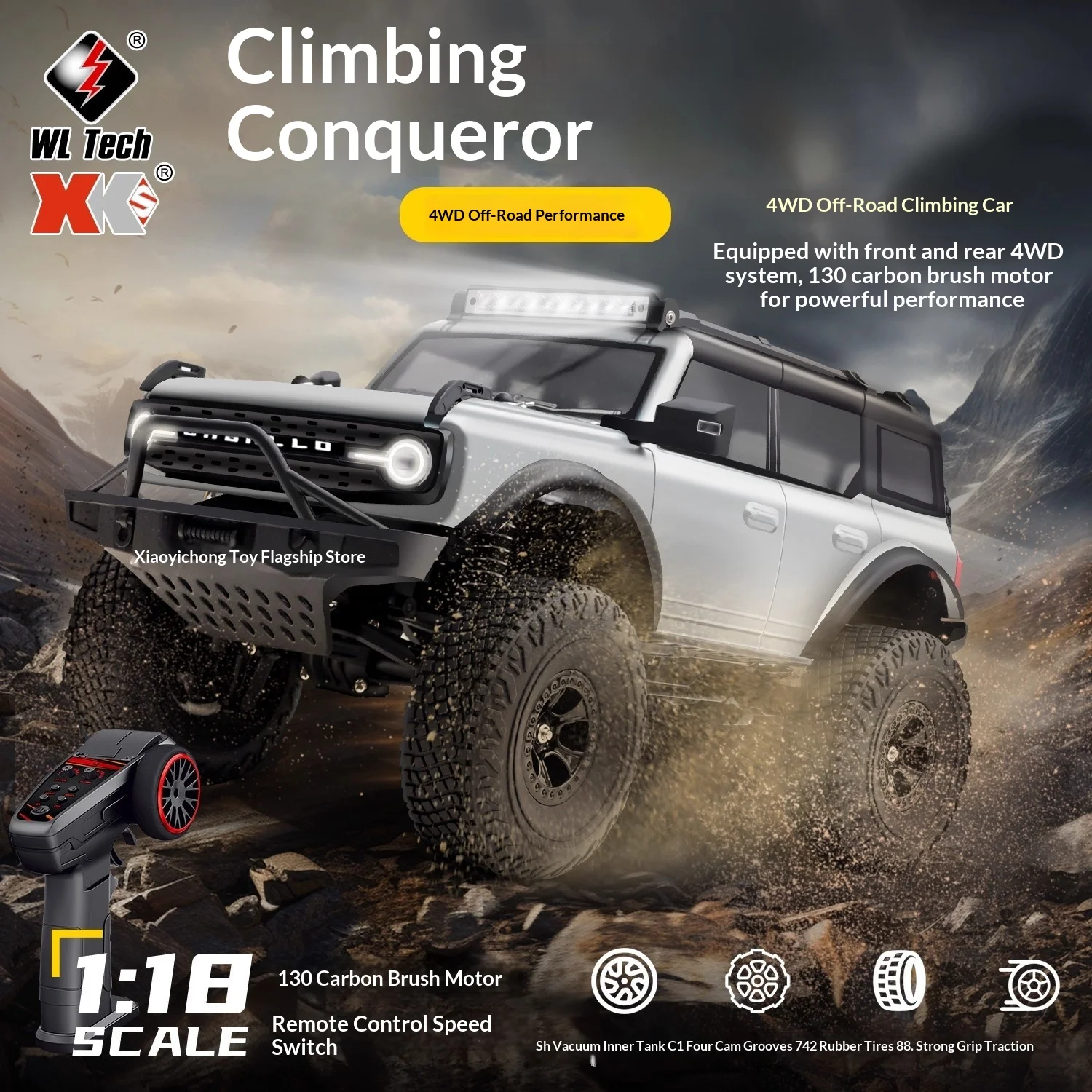 Wltoys 1:16 Full Scale 4wd Remote Control Climbing Crawler Rechargeable Off Road Truck 184023 Spring Shock Absorption