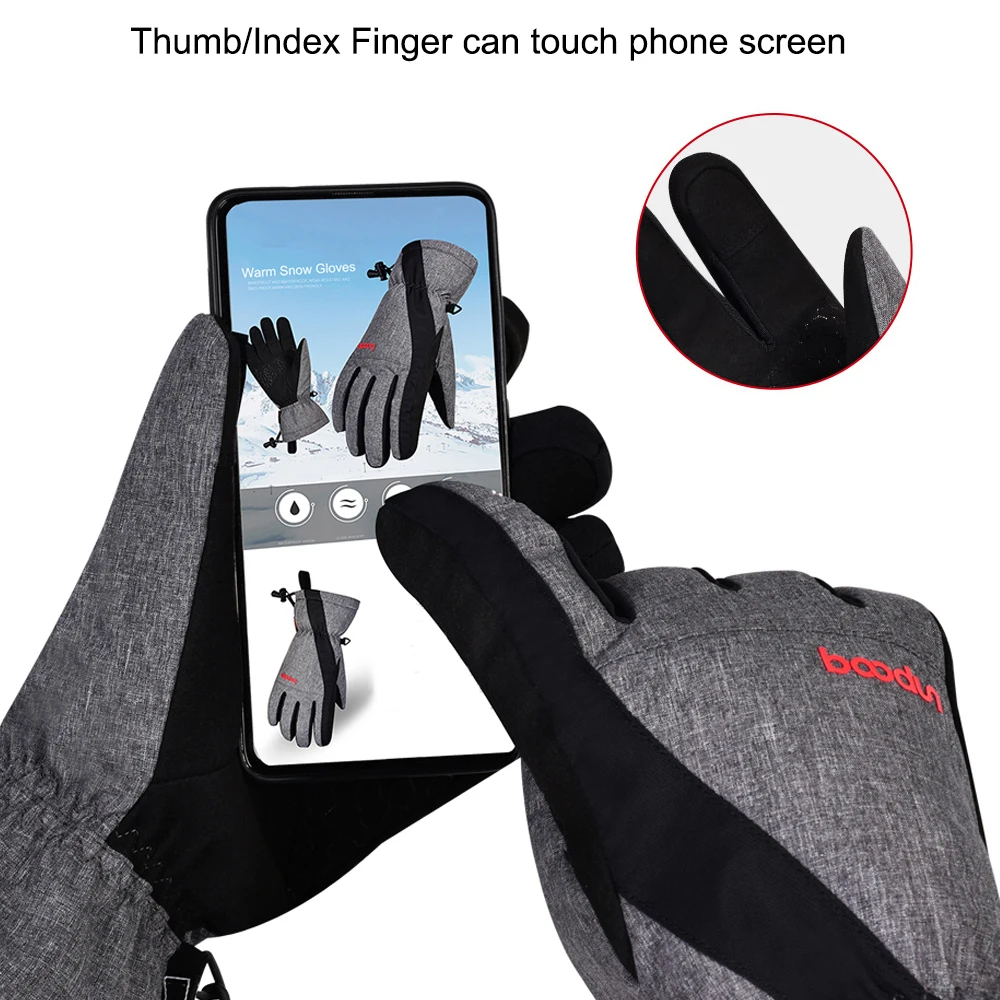 New Boodun Professional Snowboard Ski Gloves Waterproof Men Women Winter Warm Snow -30 degree Skiing Cycling Gloves Touch Phone