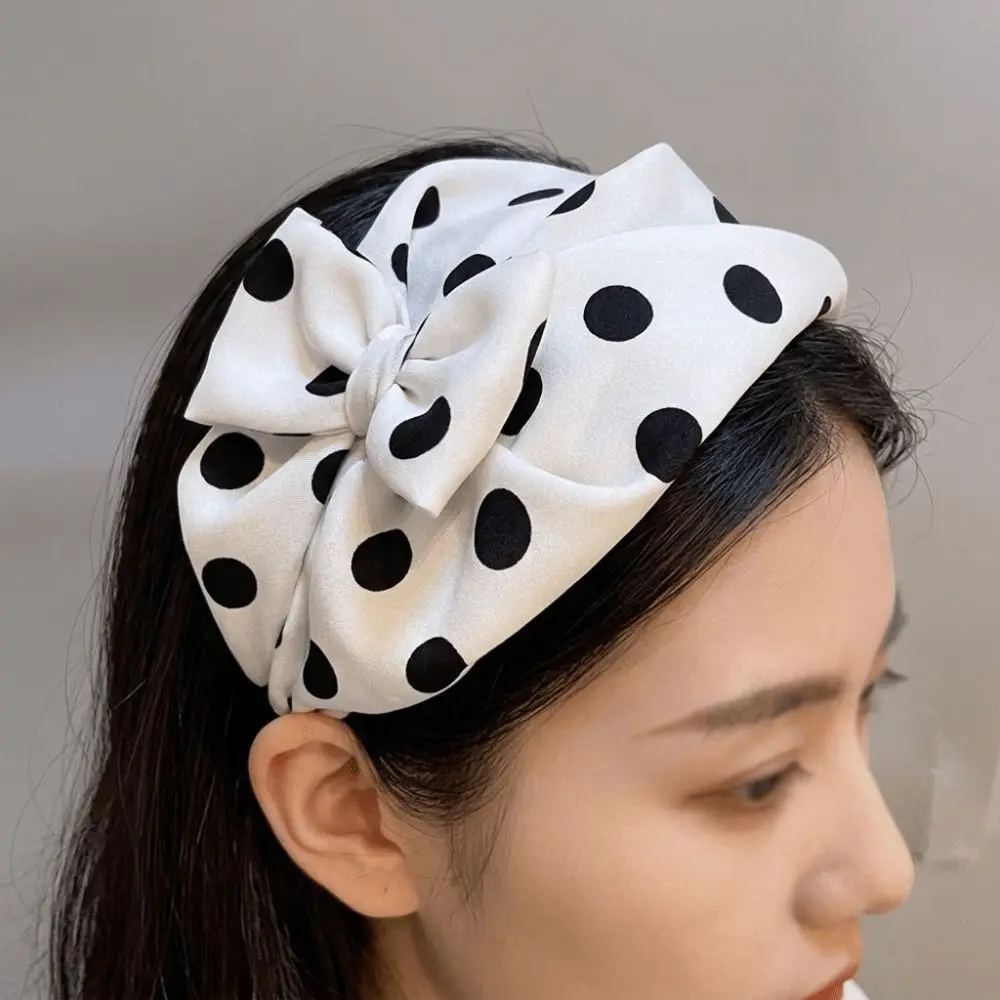 Fashion Oversized Polka Dot Headband Non-slip Breathable Half Hat Style Hairband Lightweight Soft Fabric Wide Hair Hoop Makeup