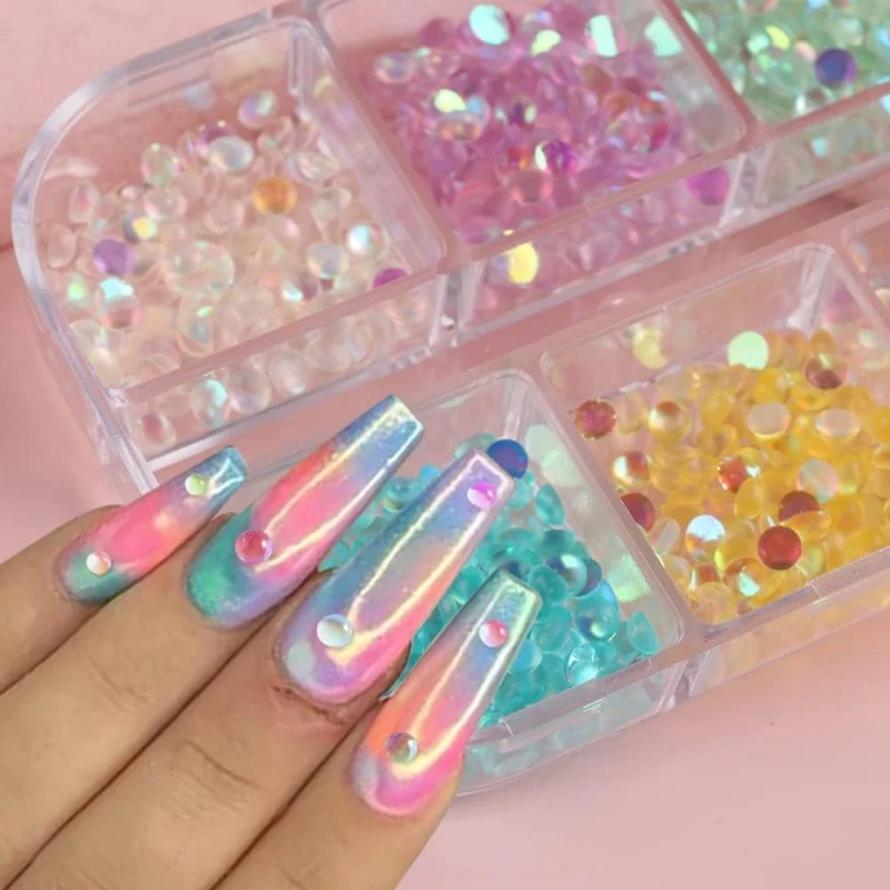 Aurora Mermaid 3D Bubble Beads Nail Charms 12 Grids Mixed Color Crystal Gems Nail Art Decoration Flatback Rhinestones for Nails