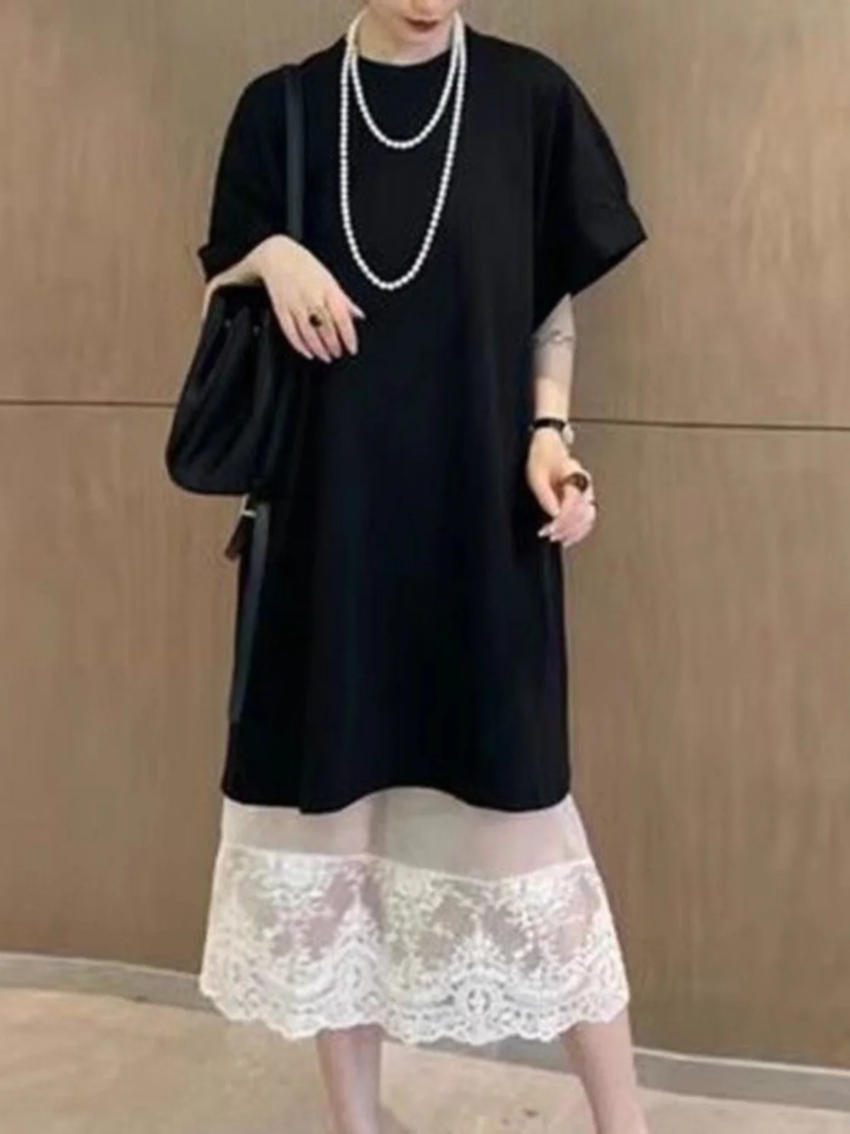 

Faionable Lace Splicing Me Transparent Midi Skirt Women's High Waist A-Line Korean Sle Pure Color Summer New Arrival