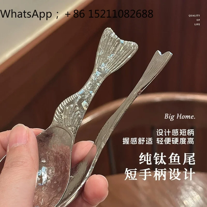 LLY bizarre pure titanium household drinking spoon children's eating spoon short handle big round porridge spoon