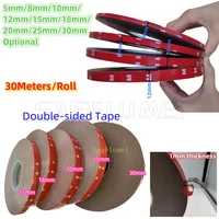 30 metros/rollo de espuma acrílica para pasta de coche y camión, cinta adhesiva de doble cara de 8mm, 10mm, 12mm, 15/18/20/25/30mm, tira adhesiva LED