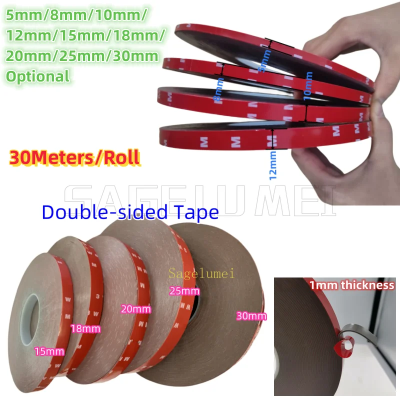 30 metrów/rolka ciężarówka samochodowa pasta pianka akrylowa dwustronna taśma mocująca klej 8mm 10mm 12mm 15/18/20/25/30mm naklejka LED Strip
