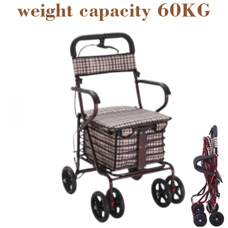 

Складное сиденье для тележки для покупок для пожилых людей, может сидеть, четыре колеса, чтобы купить еду, прогулку, можно тонуть небольшую тележку, тележку для пожилых людей