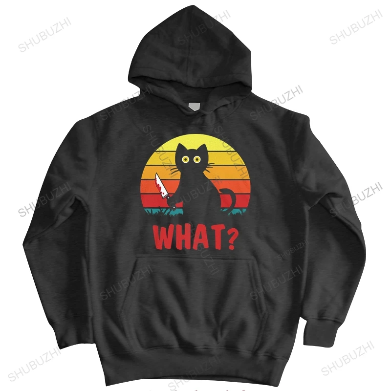 Vintage Black Psycho Cute Cat What Men sweatshirt Funny Murderous Cat With Knife hooded jacket Halloween Gift Casual hoody